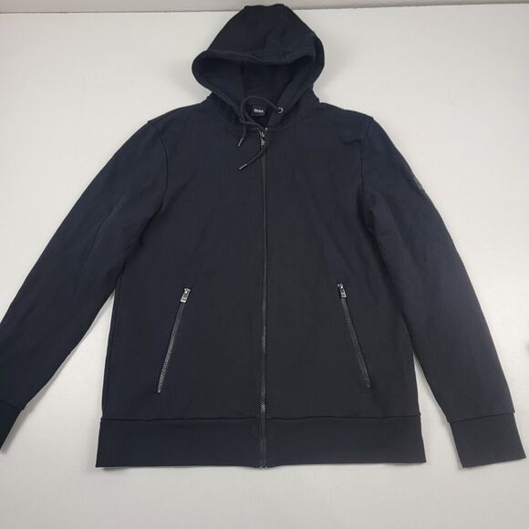 Hugo Boss Hoodie Mens XXL Black Patch Logo Hoody Boss Full Zip Jacket - Picture 1 of 13